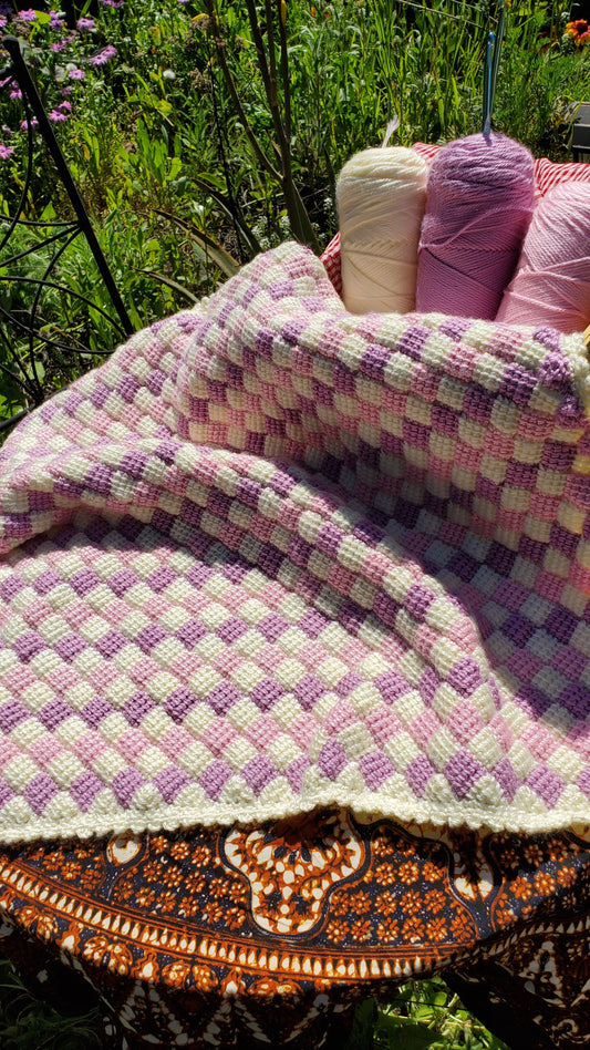 Tri-Color Enterlac Tunisian Crochet Baby Blanket