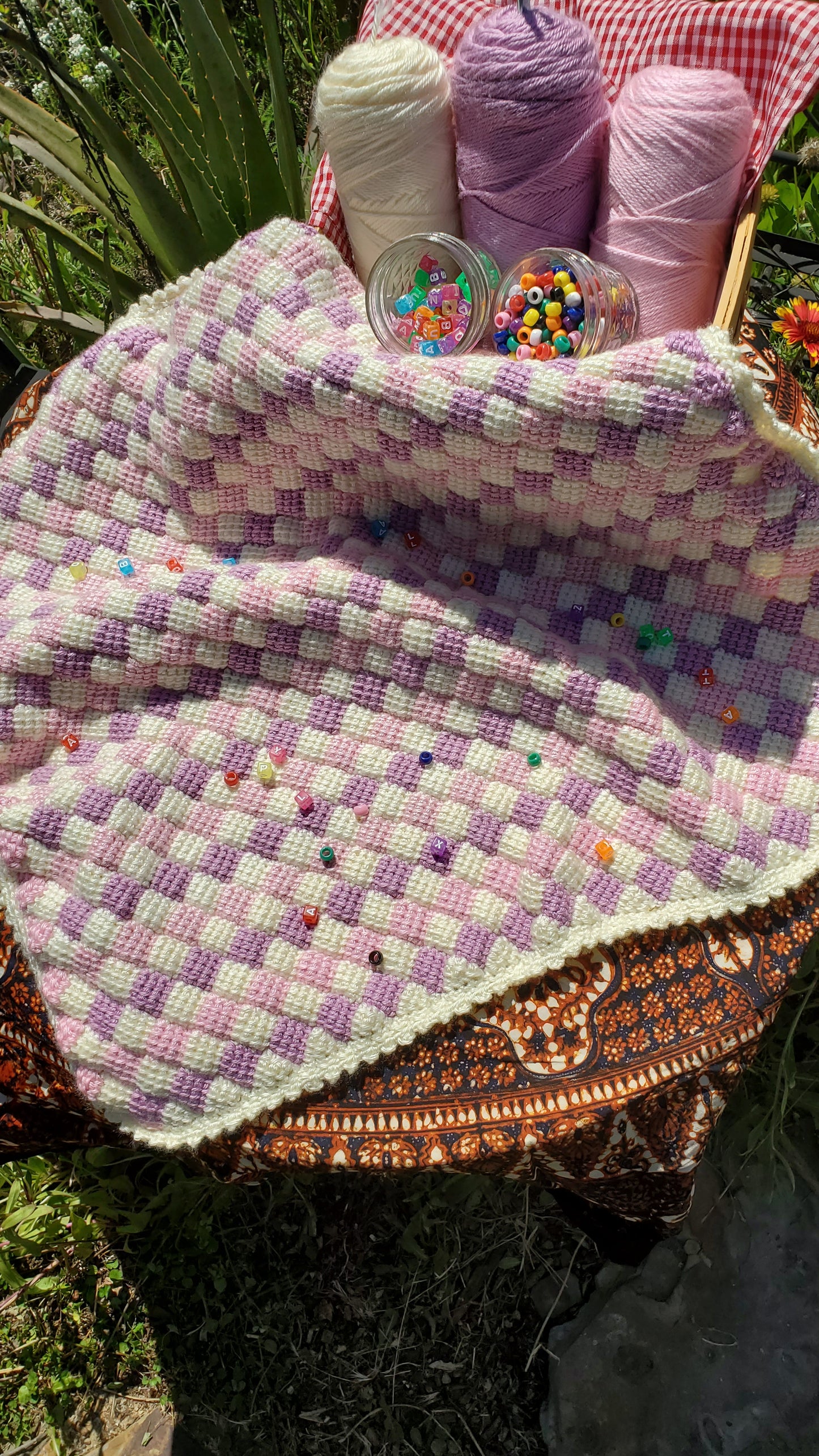 Tri-Color Enterlac Tunisian Crochet Baby Blanket